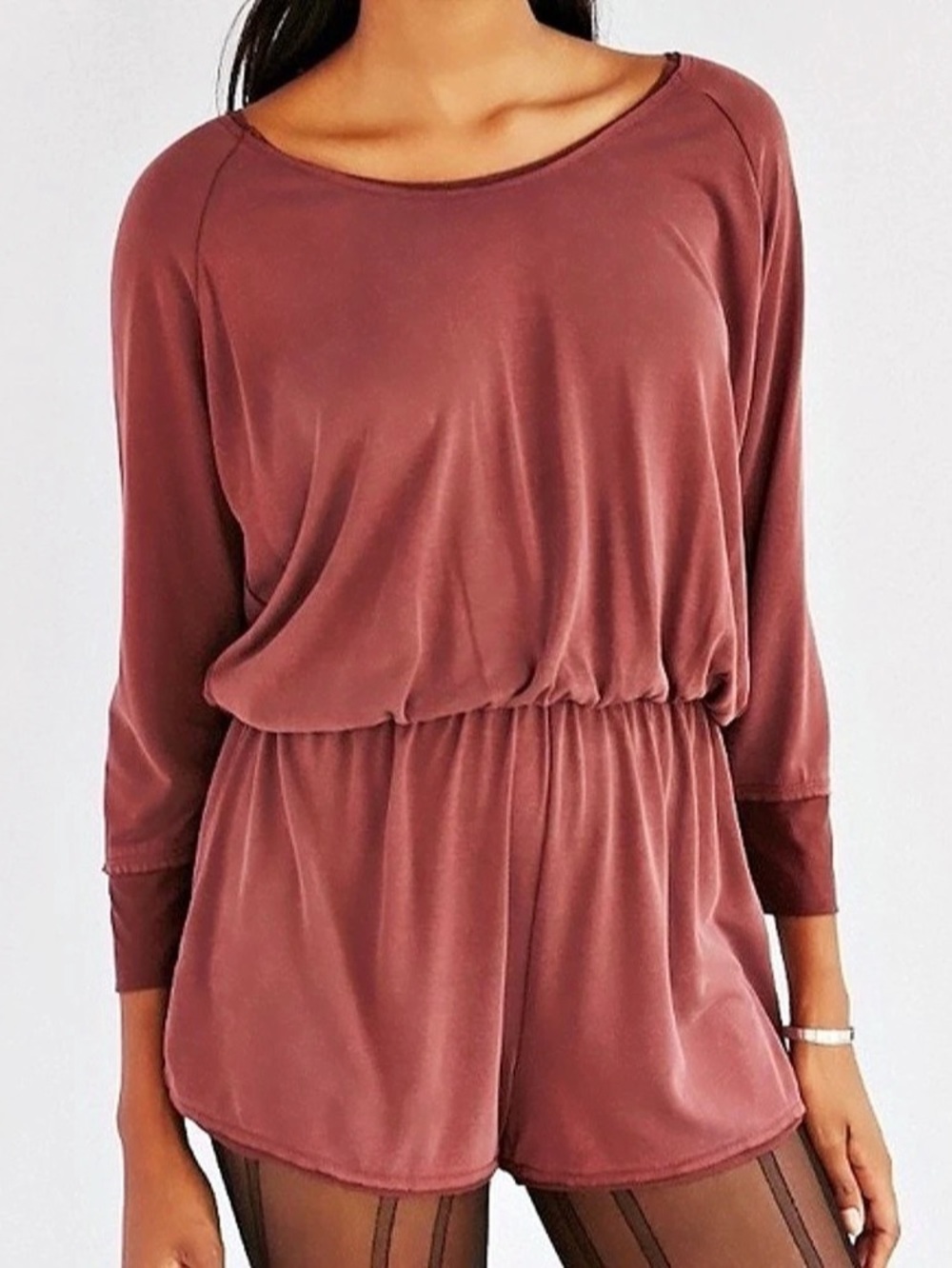 Urban outfitters silence + noise Romper Long Sleeve in dusty pink red brown